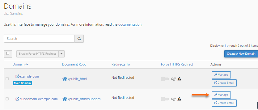 cPanel - Manage Domains