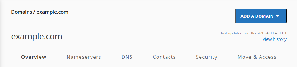 Domains tab - Domain Management Page