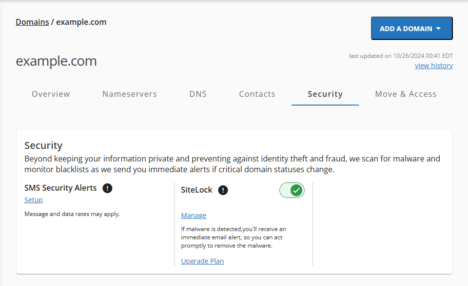 Domains tab - Domain Security