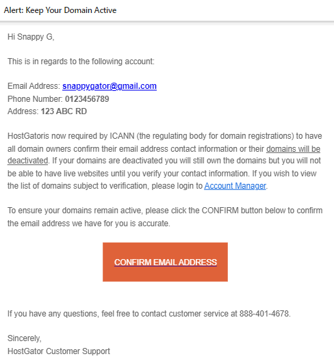 Domain Order Validation Email