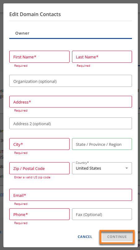 Domain Owner Continue