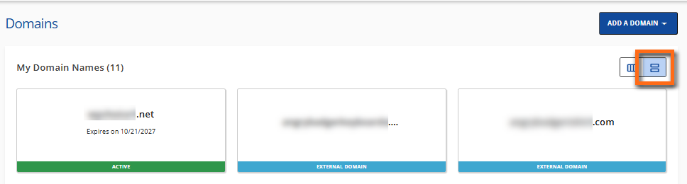 Customer Portal - Domains tab - Card View
