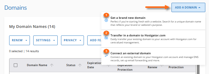 Customer Portal - Domains tab - Add a Domain