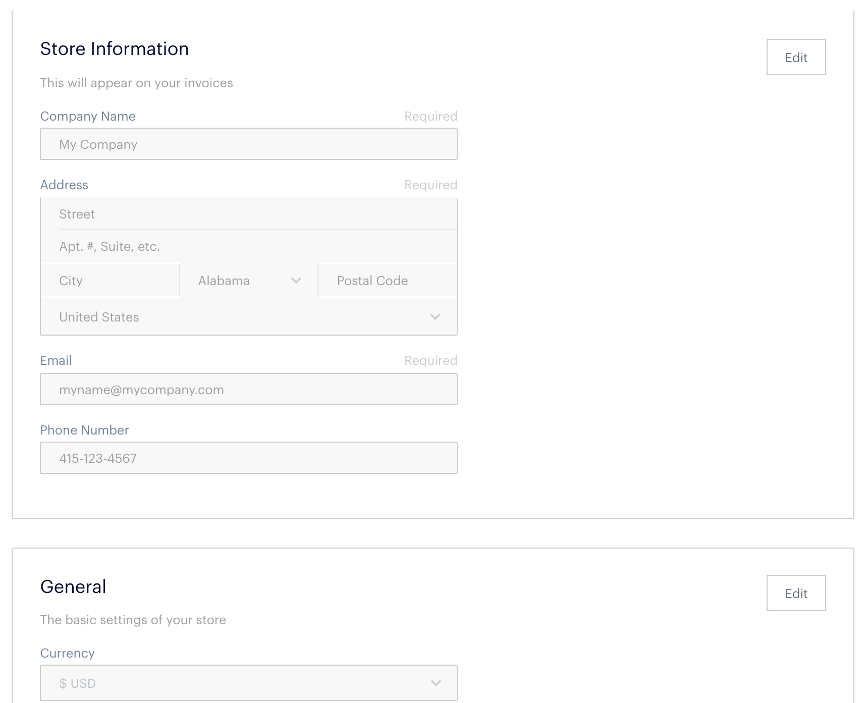 Setup Tab - Store Information