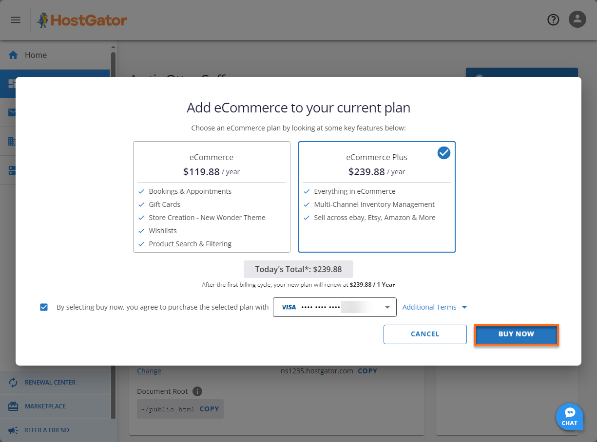 HostGator Customer Portal - Websites Store Plan Buy Now