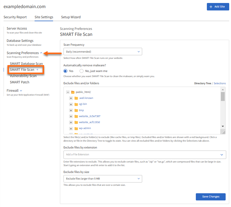 SMART File Scan - Scanning Preferences