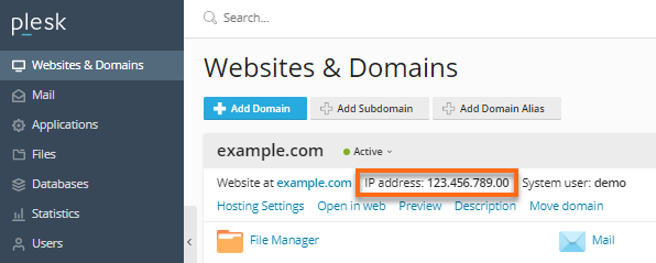 Plesk - IP Address