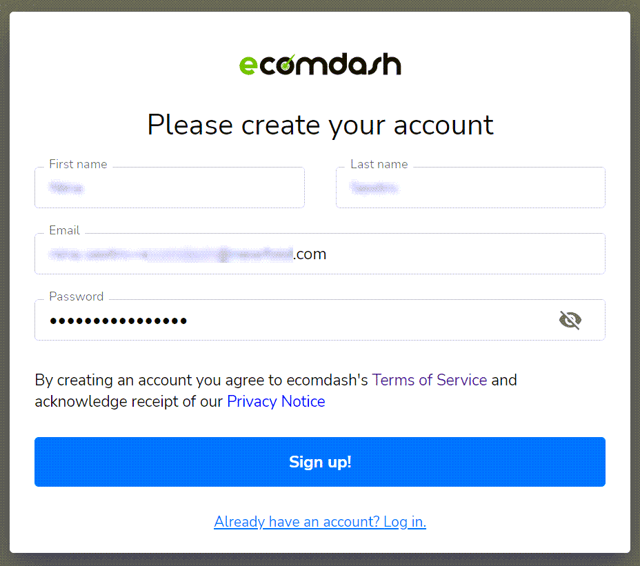 HostGator Ecomdash Create Account