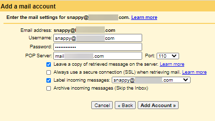 Gmailify-Add Email Account - Recommended Settings