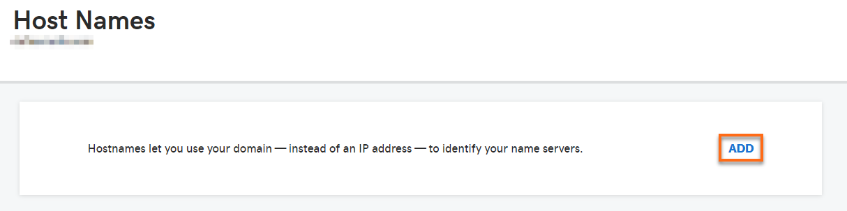 GoDaddy Host Names Add Button