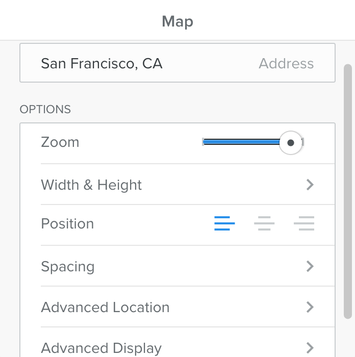The Popup for the Google Maps element in Weebly