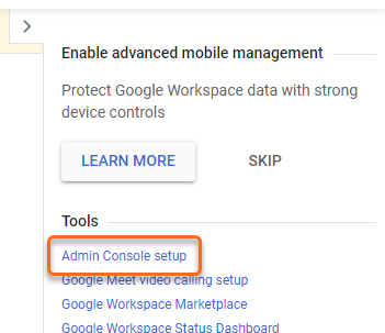 Google Workspace Admin Console Setup Wizard