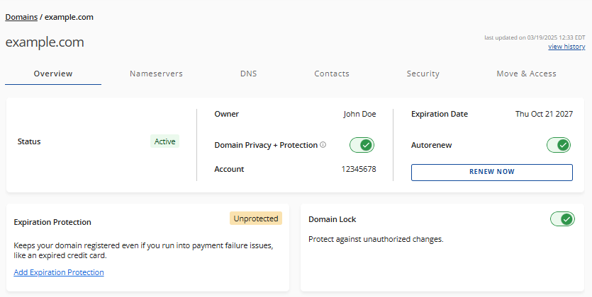 HostGator Customer Portal - Domains tab