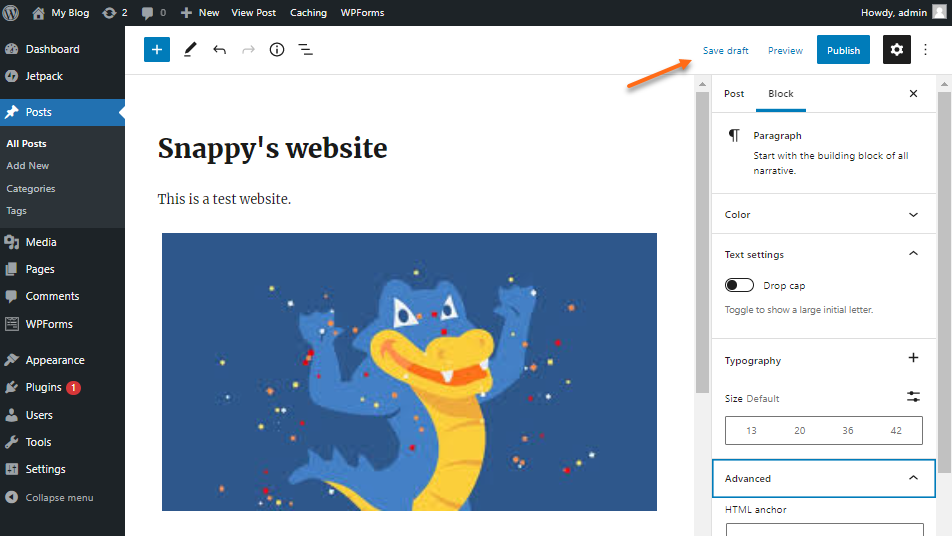 WordPress - Save draft