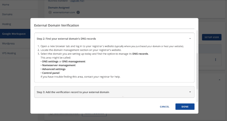 Step 2 - Find your external domain&#39;s DNS records