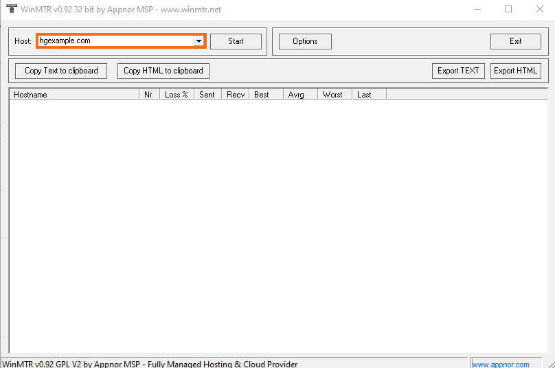 HostGator WinMTR Host Field