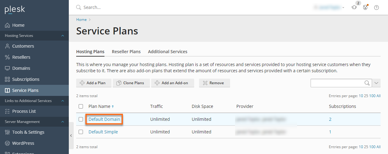 HostGator Plesk - Service