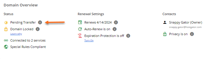 Domains- Domain Overview - Status