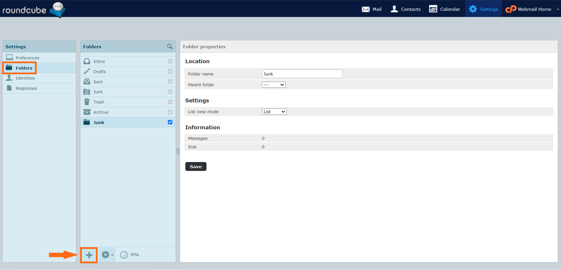 HostGator Roundcube Webmail folder