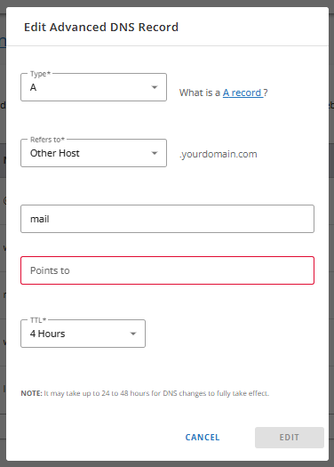 Enter mail's A Records