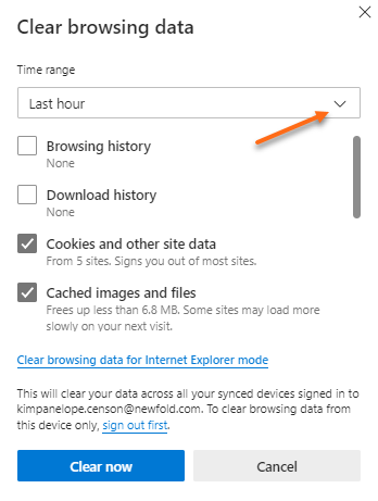 Clear browsing data - Time range