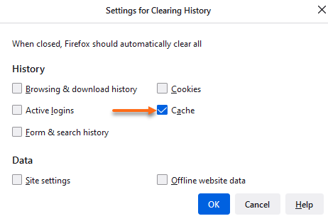 Firefox - Settings for Clearing History