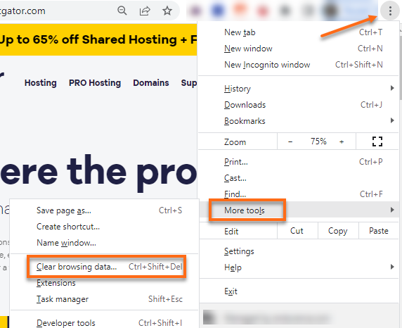 Google Chrome - Menu - More Tools - Clear browsing data