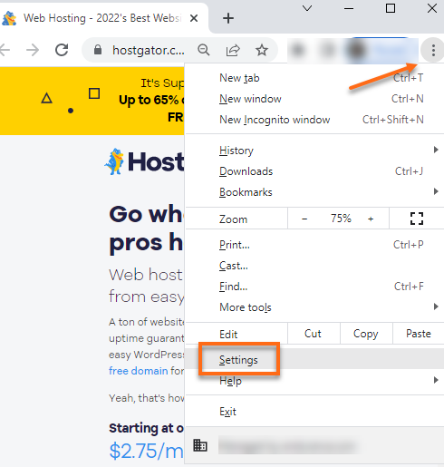 Google Chrome - Menu - Settings