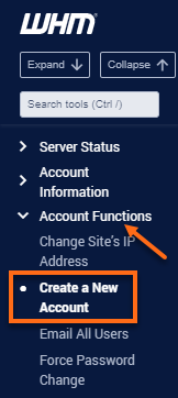 WHM - Create a New Account