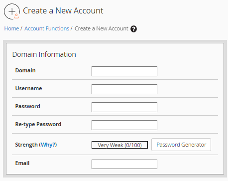 WHM - Create a new Account - Domain Information