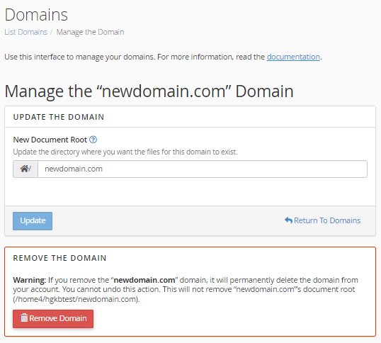 Remove addon domain