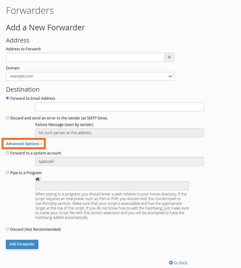Email Forwarder - Advanced Options