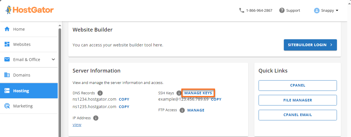 Customer Portal - Quick Links - Manage Keys