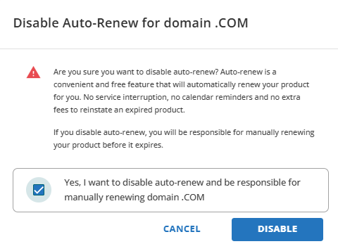 Customer Portal - Confirm Disable Auto-Renew