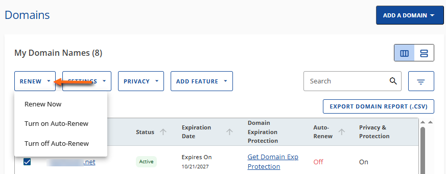 Domains - Renew - Turn on/Turn off Auto-Renew