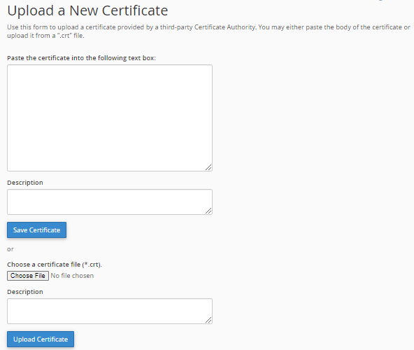 Customer Portal - SSL Certificate - Upload New Certificate