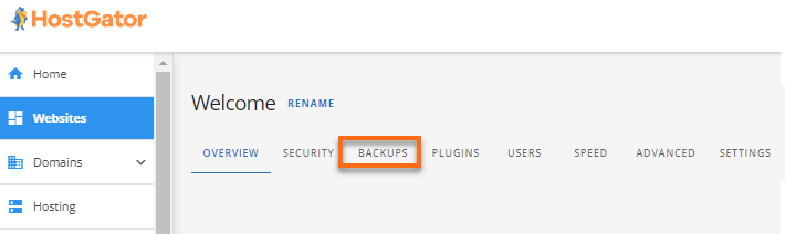 Hosting Plan - Backups tab