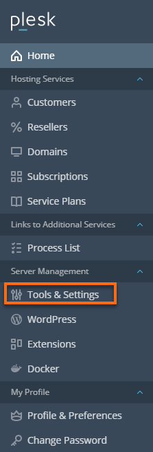 Plesk Server Admin - Tools &amp; Settings