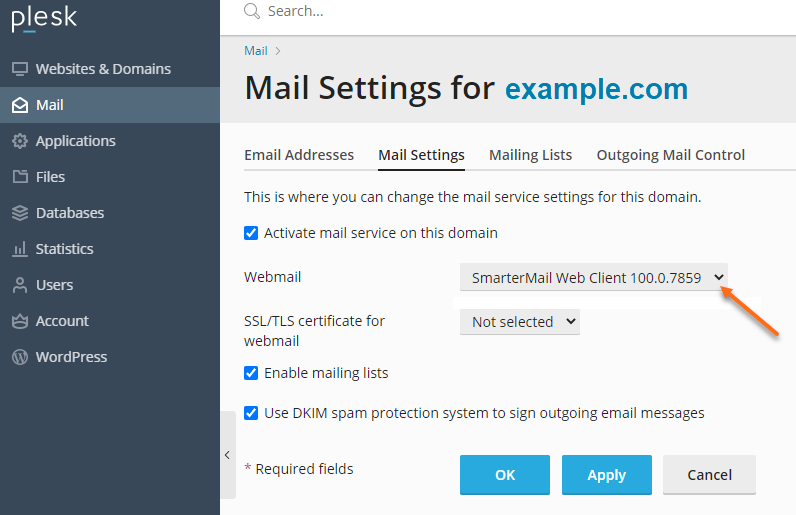 Plesk - Mail - Select SmarterMail
