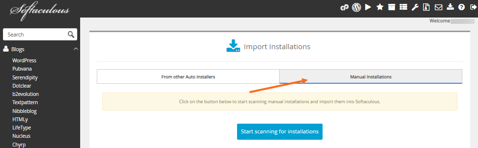 Softaculous - Manual Installations Tab