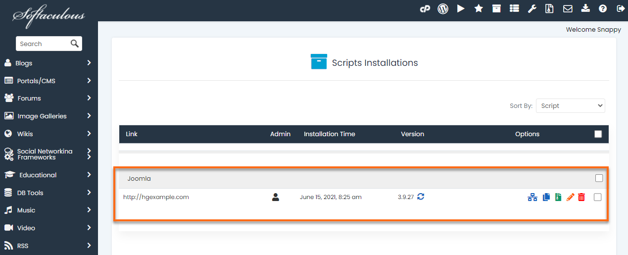 Softaculous - Script Installations page