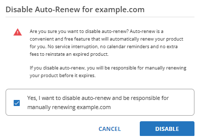 Disable Auto-Renew Confirmation Pop-up