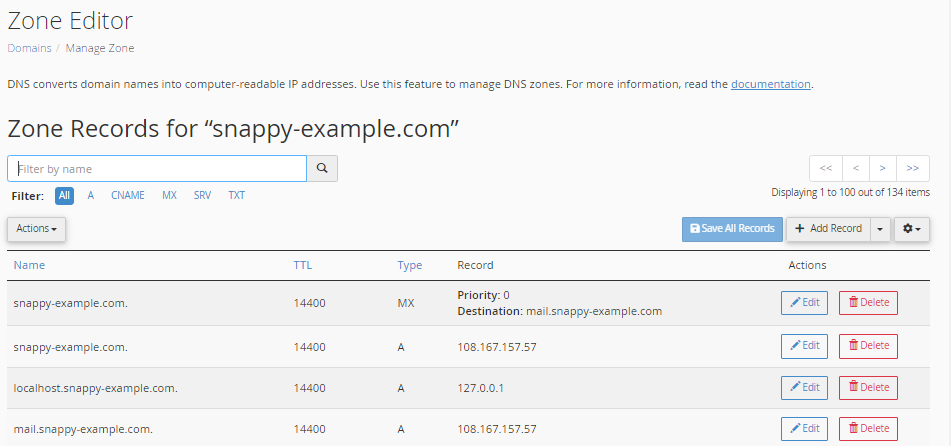 cPanel - DNS Zone Files
