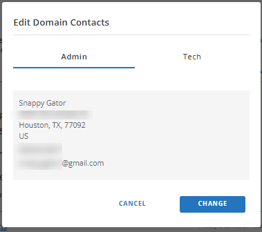 Contacts tab - Manage Admin or Tech Contacts
