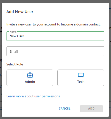Contacts tab - Add new user