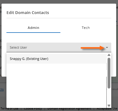 Contacts tab -  Select existing user