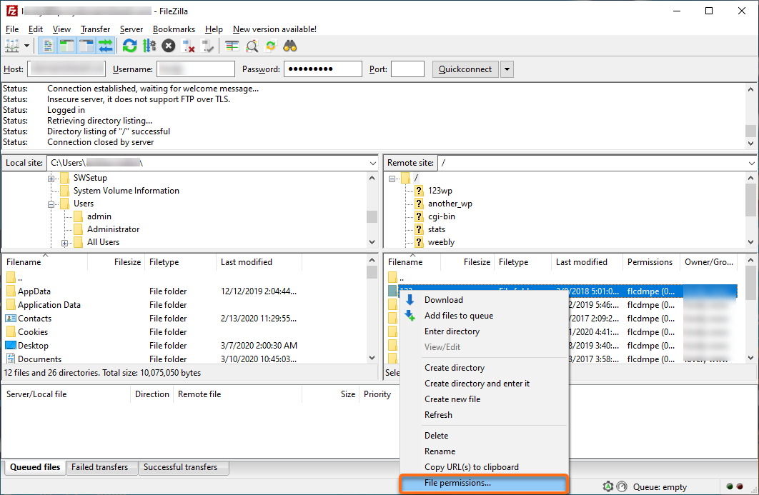 HostGator FTP File Permissions