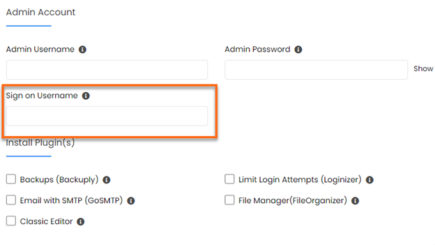 Softaculous Sign-on Username