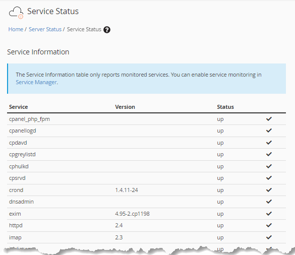 WHM- Server Status - Service Information