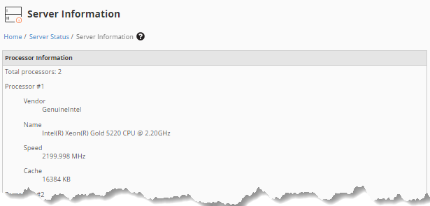 WHM - Server Information - Processor Info